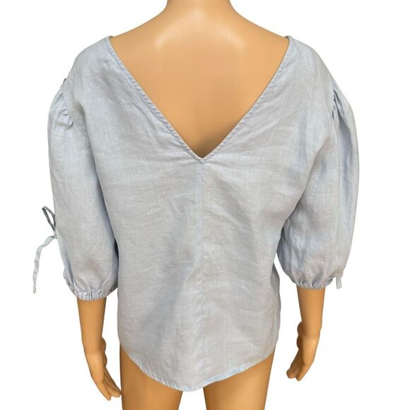 Neiman Marcus 100% linen v-back puff tie sleeves size S - Picture 3 of 7